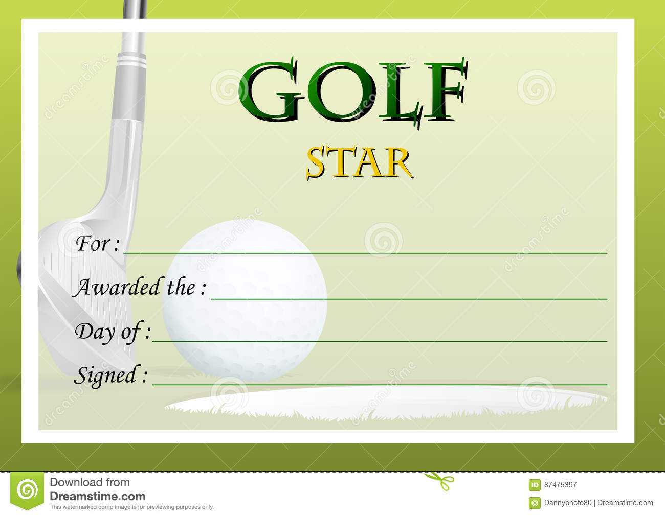 Certificate Template For Golf Star Stock Vector Within Golf Certificate Template Free