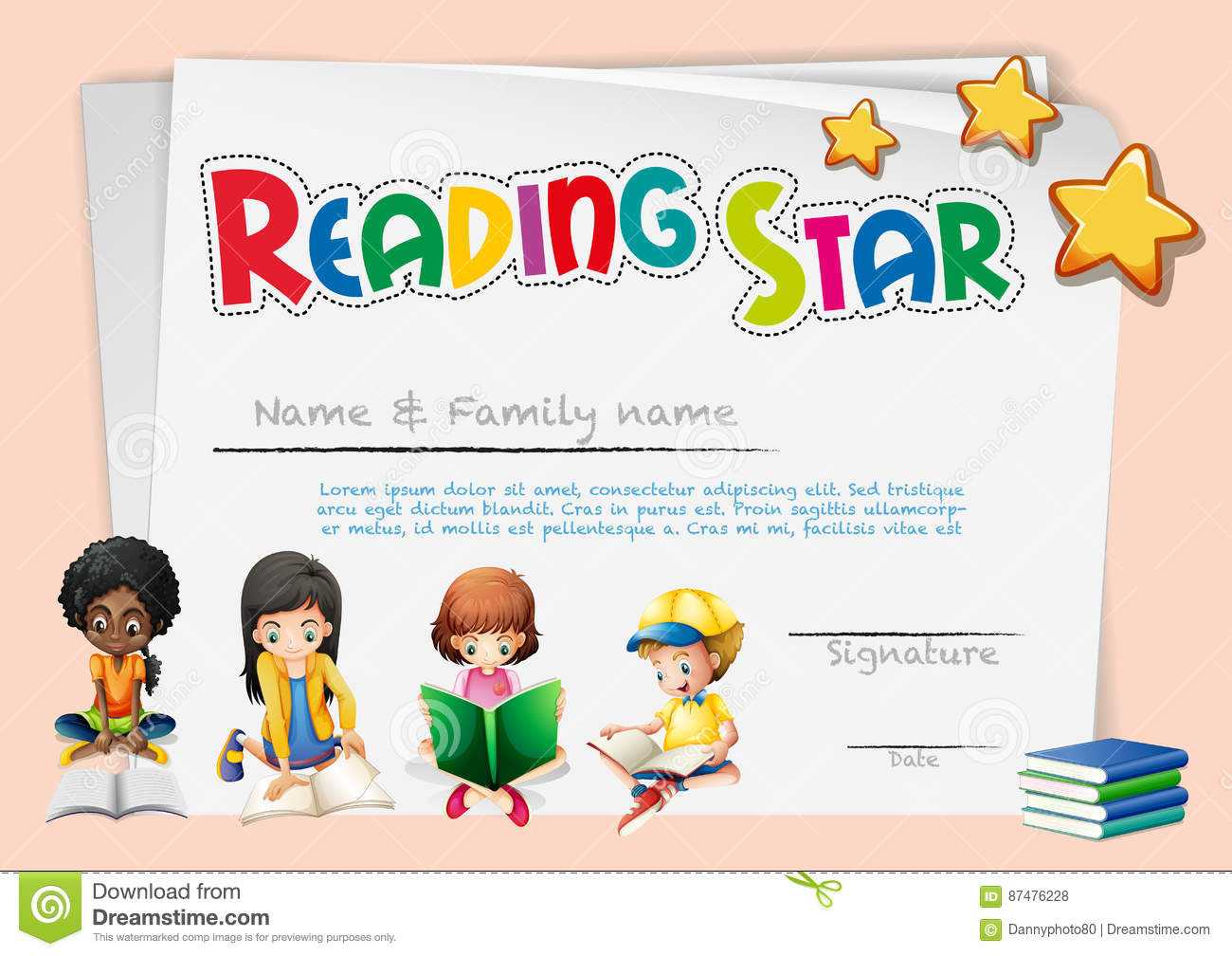 Certificate Template For Reading Star Stock Vector Within Star Award Certificate Template