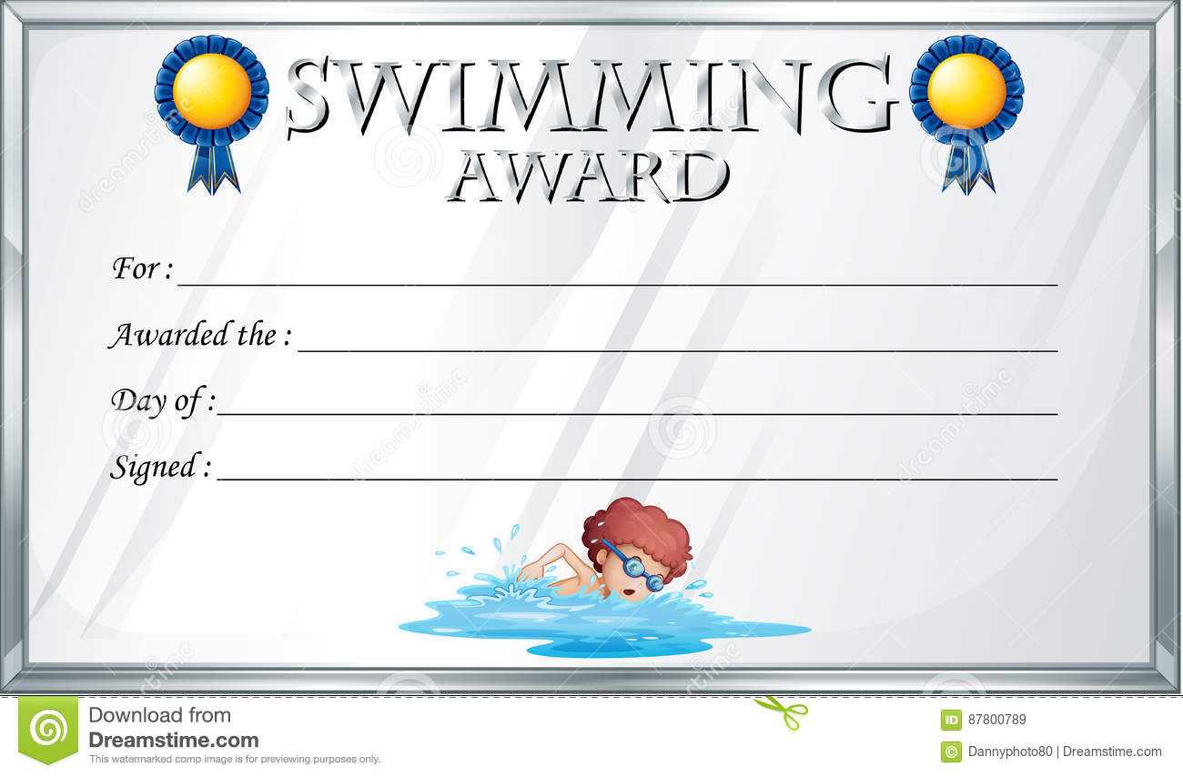 Certificate Template For Swimming Award Stock Vector Inside Swimming Award Certificate Template