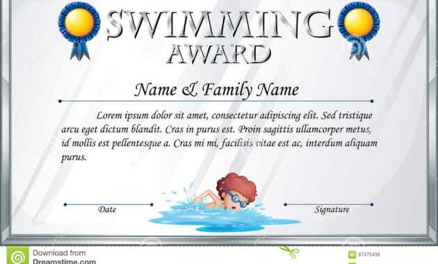 Certificate Template For Swimming Award Stock Vector pertaining to Swimming Award Certificate Template