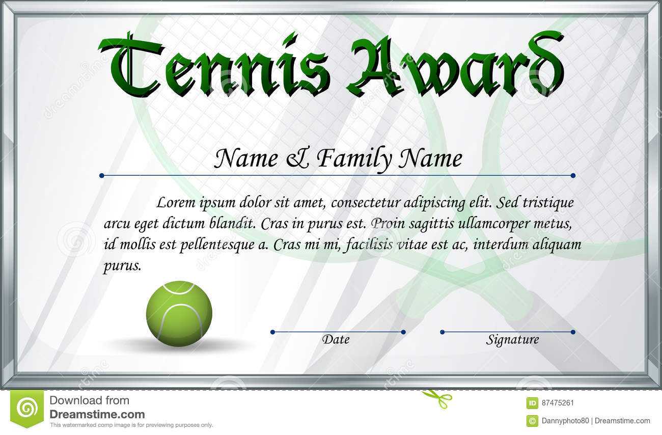 Certificate Template For Tennis Award Stock Vector With Regard To Tennis Certificate Template Free