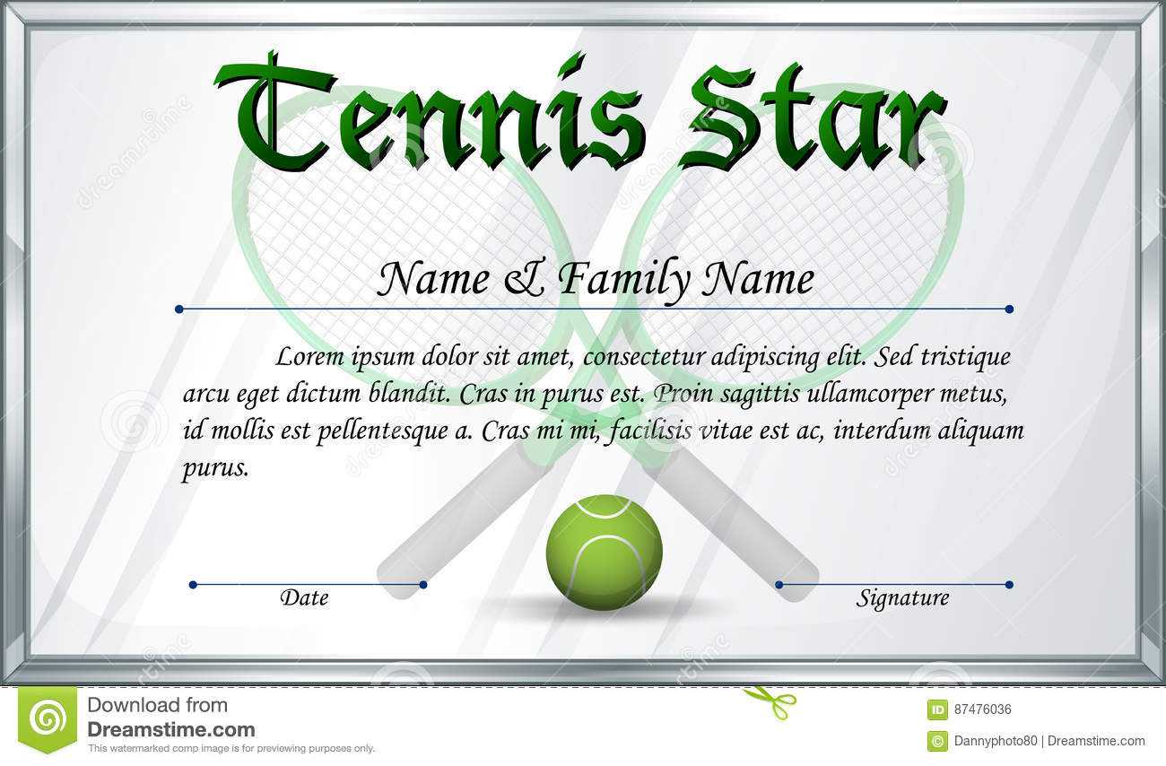 Certificate Template For Tennis Star Stock Vector Inside Tennis Certificate Template Free
