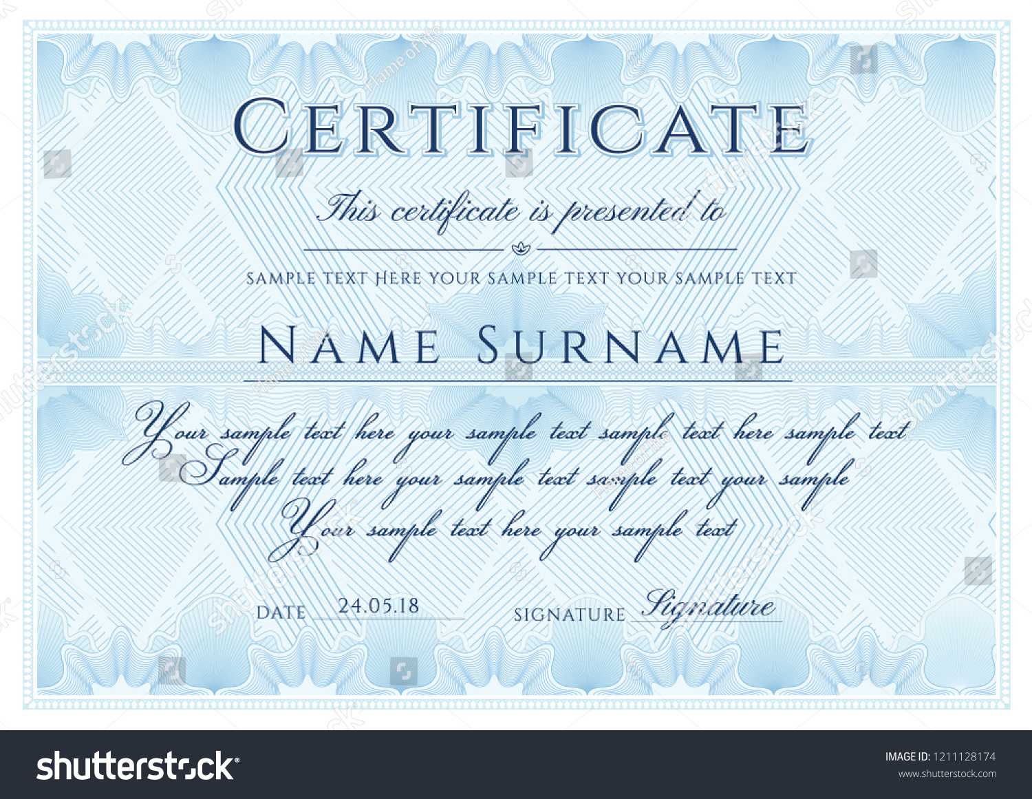 Certificate Template Formal Border Guilloche Pattern Stock In Formal Certificate Of Appreciation Template