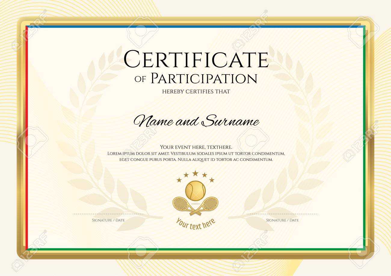 Certificate Template In Tennis Sport Theme With Gold Border Frame,.. Regarding Tennis Certificate Template Free