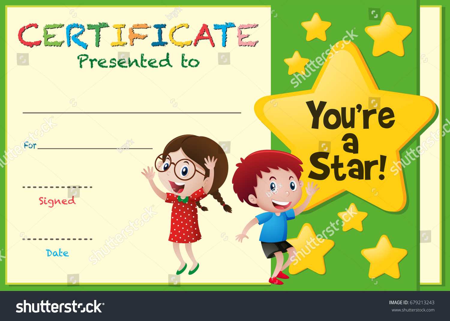 Certificate Template Kids Stars Illustration Stock Vector Within Free Kids Certificate Templates