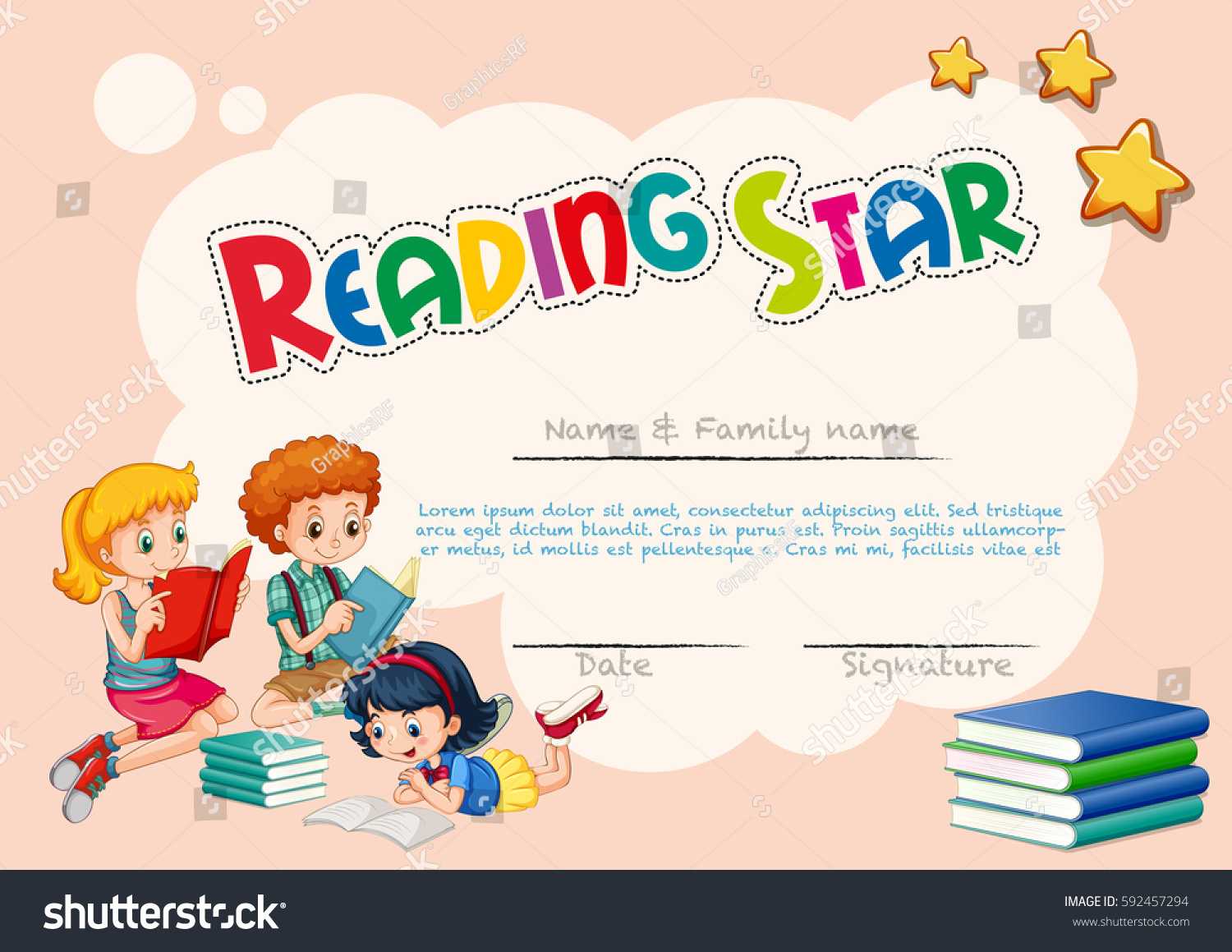 Certificate Template Reading Star Pink Background Stock In Star Of The Week Certificate Template