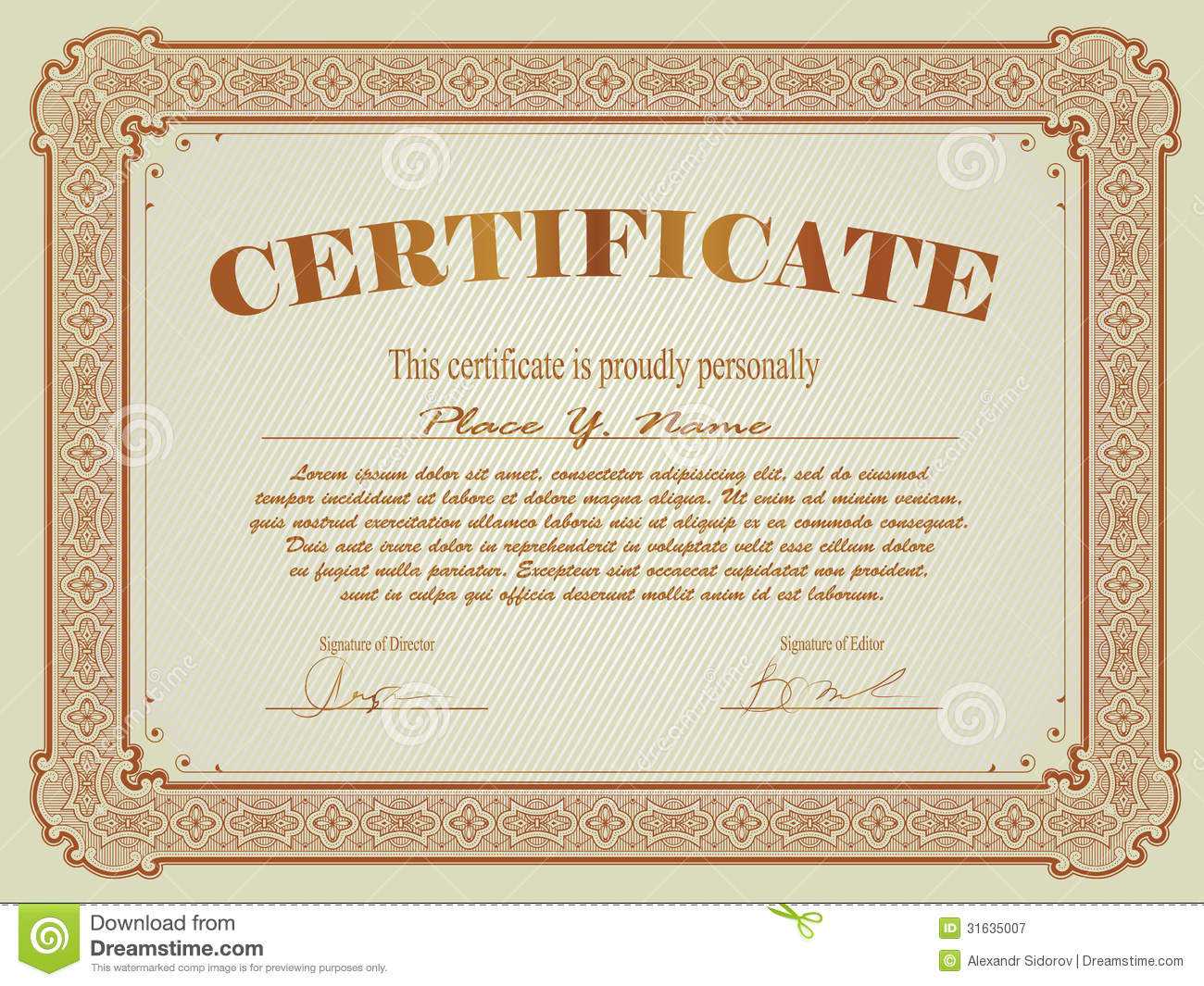 Certificate Template Stock Vector. Illustration Of Market Regarding Free Stock Certificate Template Download