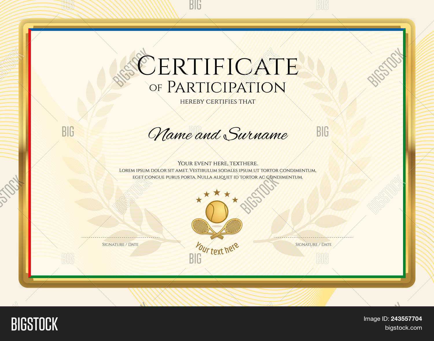 Certificate Template Vector & Photo (Free Trial) | Bigstock Intended For Tennis Gift Certificate Template