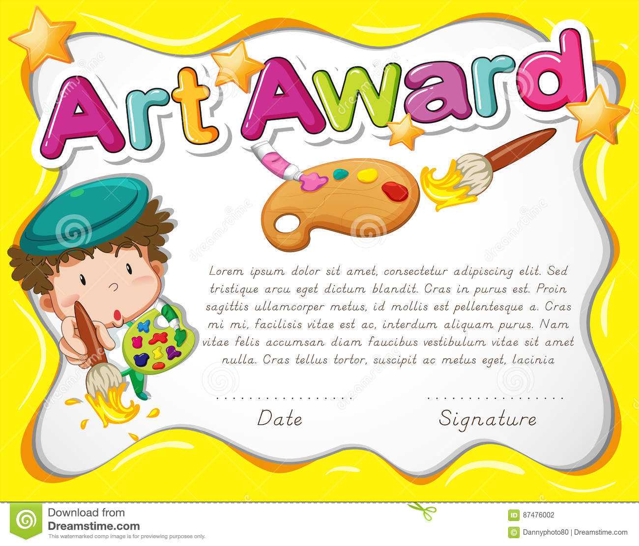 Certificate Template With Artist And Watercolor Stock Vector In Art Certificate Template Free