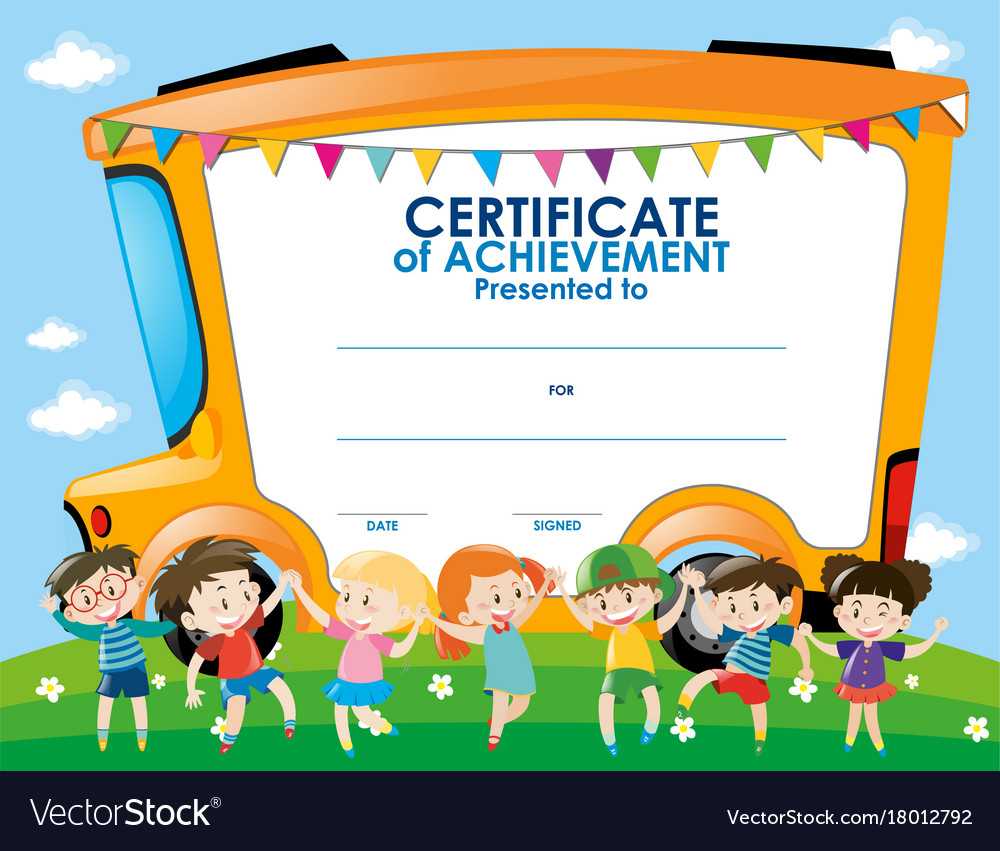 Certificate Template With Children And School Bus In Walking Certificate Templates