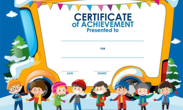 Certificate Template With Children In Winter throughout Certificate Of Achievement Template For Kids