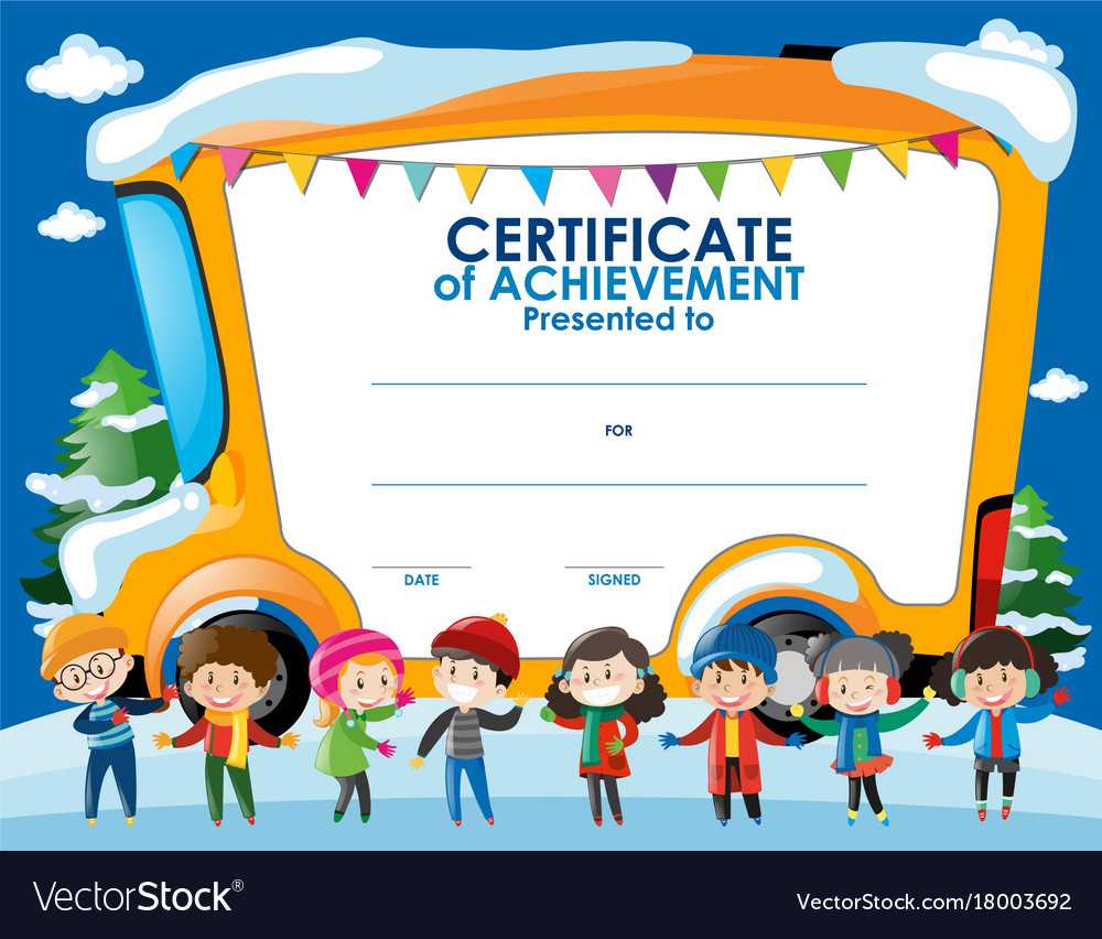 Certificate Template With Children In Winter Throughout Certificate Of Achievement Template For Kids