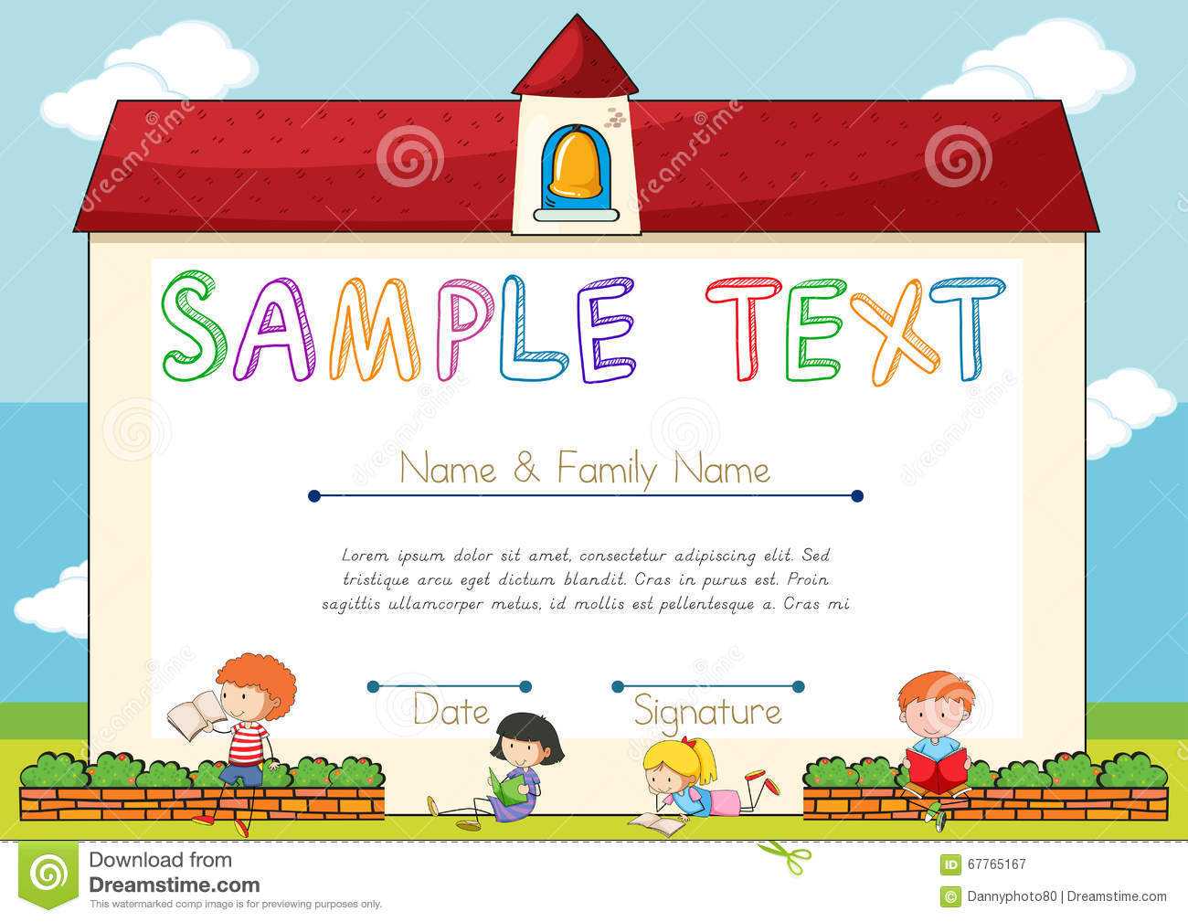 Certificate Template With Children On Background Stock In Small Certificate Template