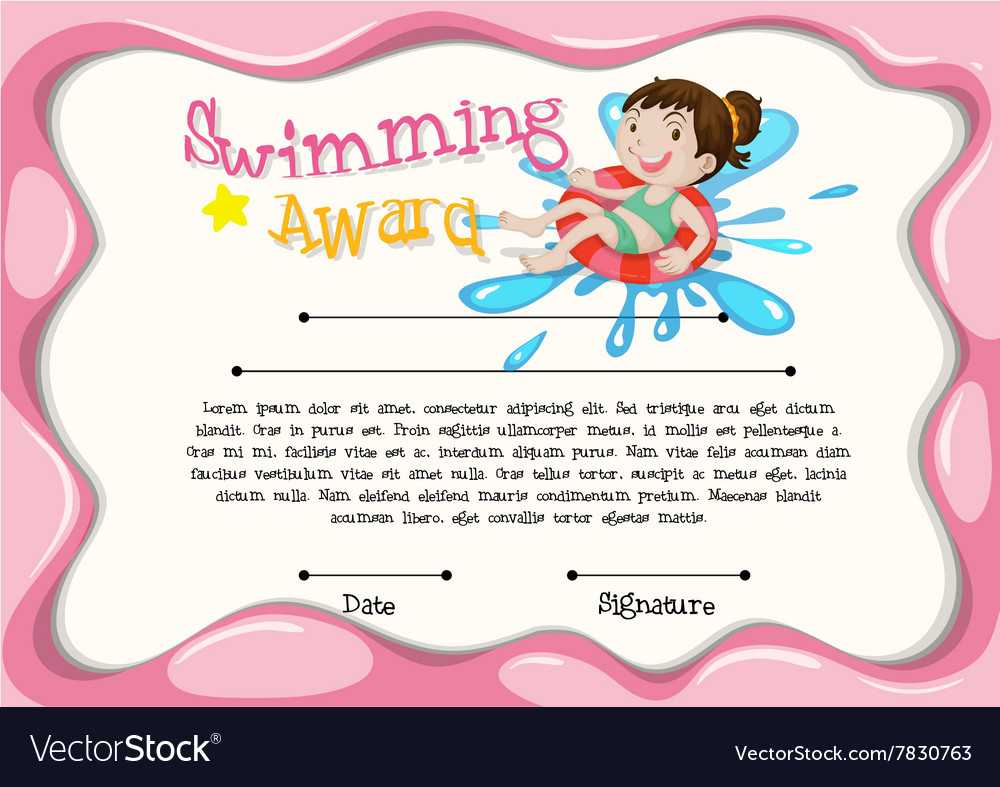 Certificate Template With Girl Swimming For Swimming Certificate Templates Free