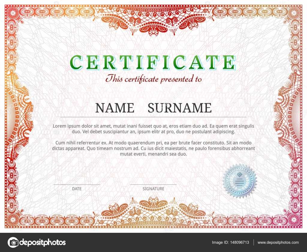 Certificate Template With Guilloche Elements — Stock ...