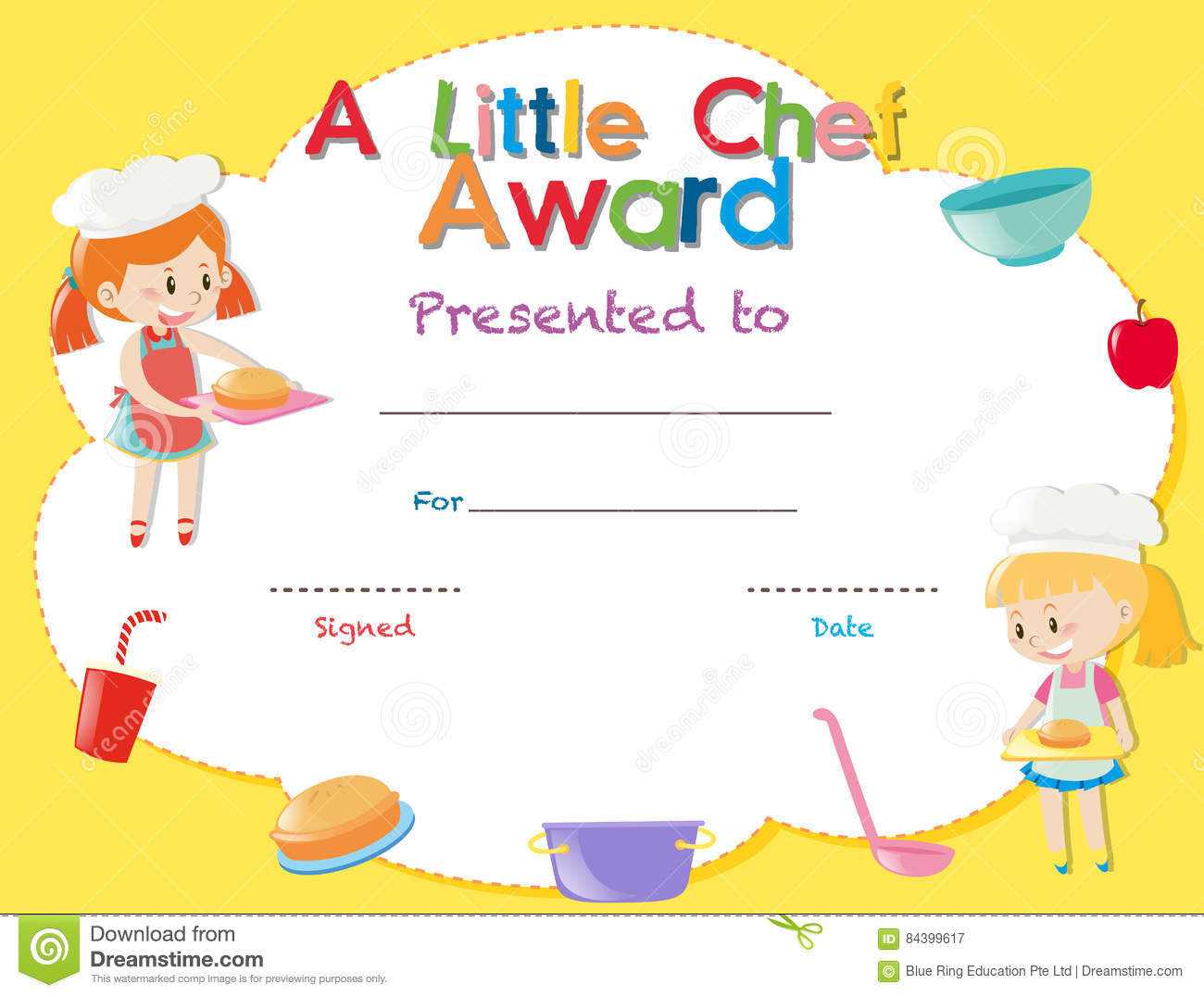 Certificate Template With Kids Cooking Stock Illustration In Free Kids Certificate Templates