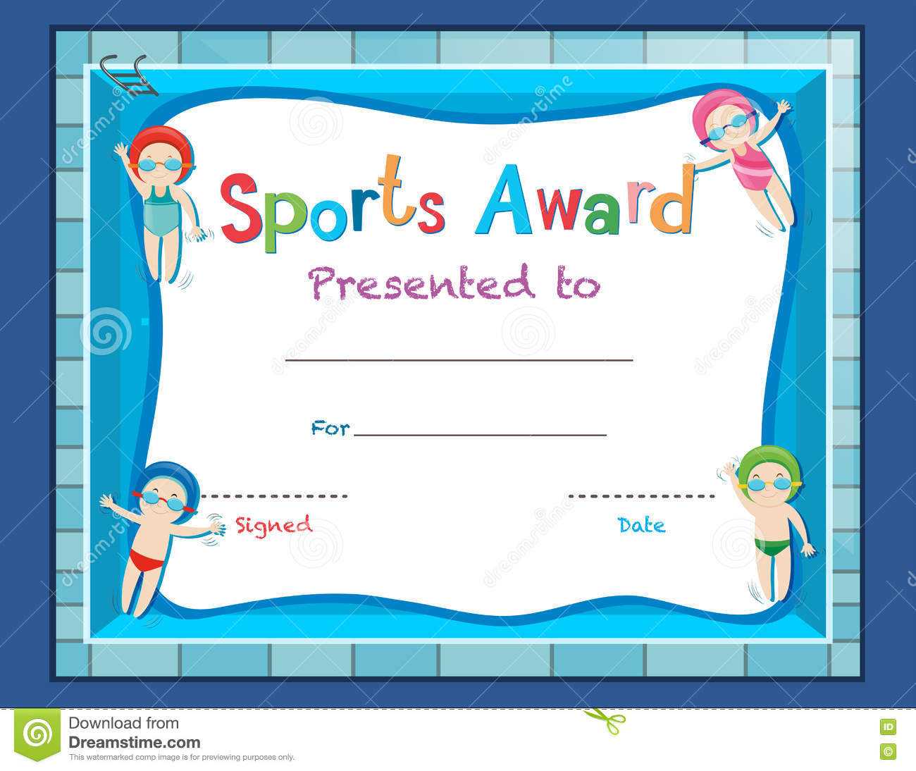 Certificate Template With Kids Swimming Stock Vector Inside Swimming Award Certificate Template