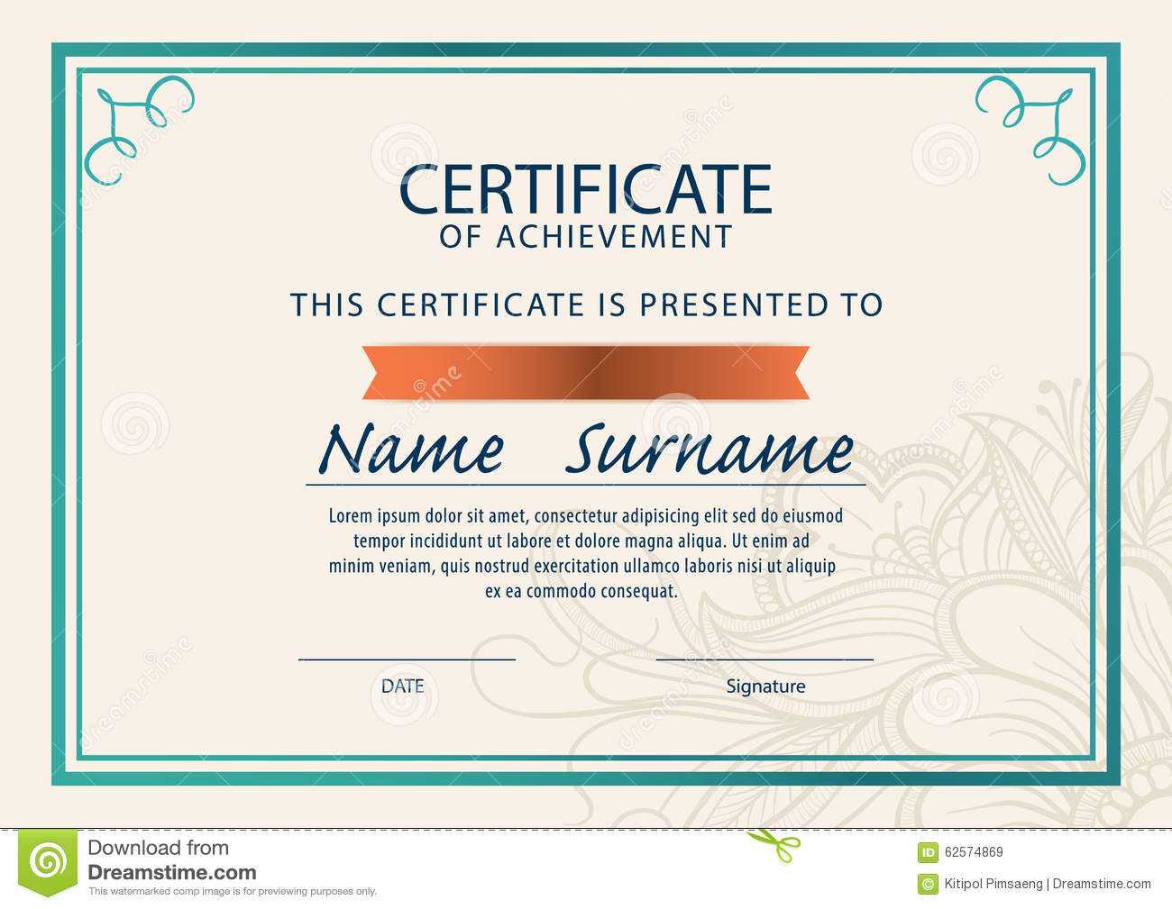 Certificate Template,diploma,a4 Size , Stock Illustration For Certificate Template Size