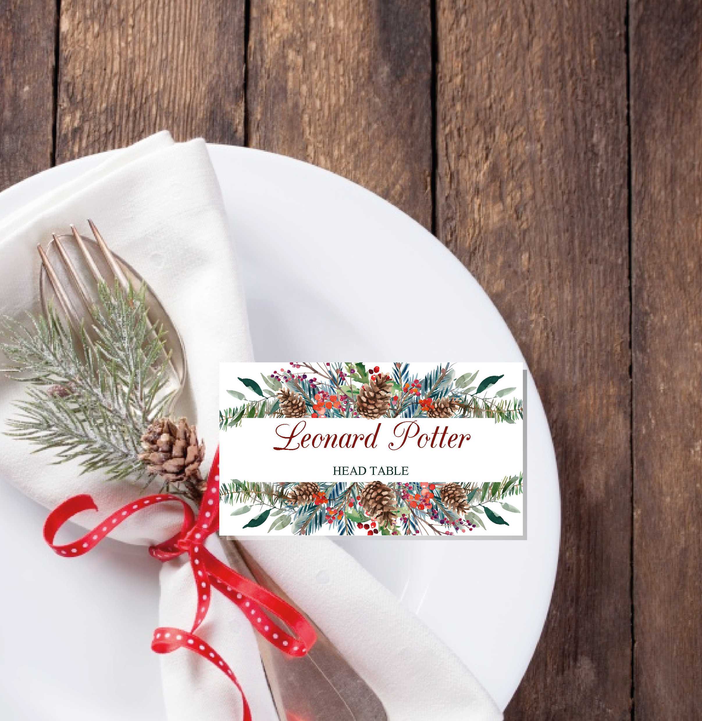 Christmas Place Cards Printable Template, Editable Names With Christmas Table Place Cards Template