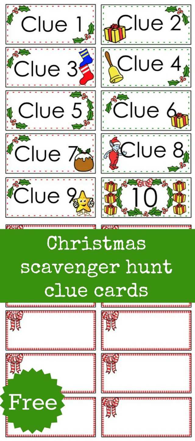 Christmas Scavenger Hunt Free Printable Clue Cards For Kids Regarding Clue Card Template