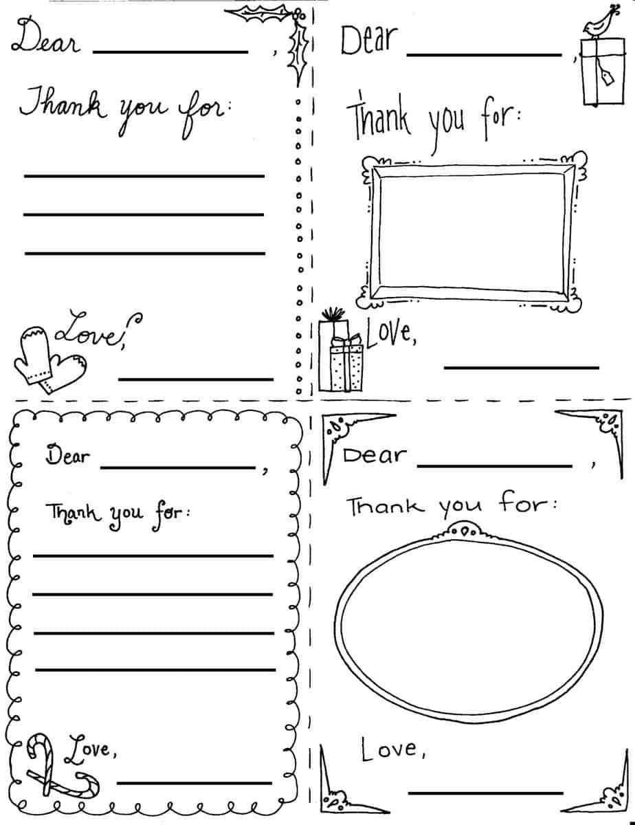Christmas "thank You Cards" Coloring Page Intended For Free Printable Thank You Card Template