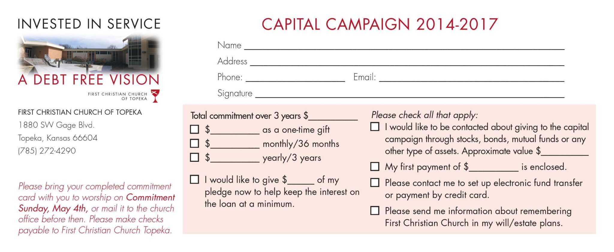 Church Capital Campaign Pledge Card Samples For Church Pledge Card
