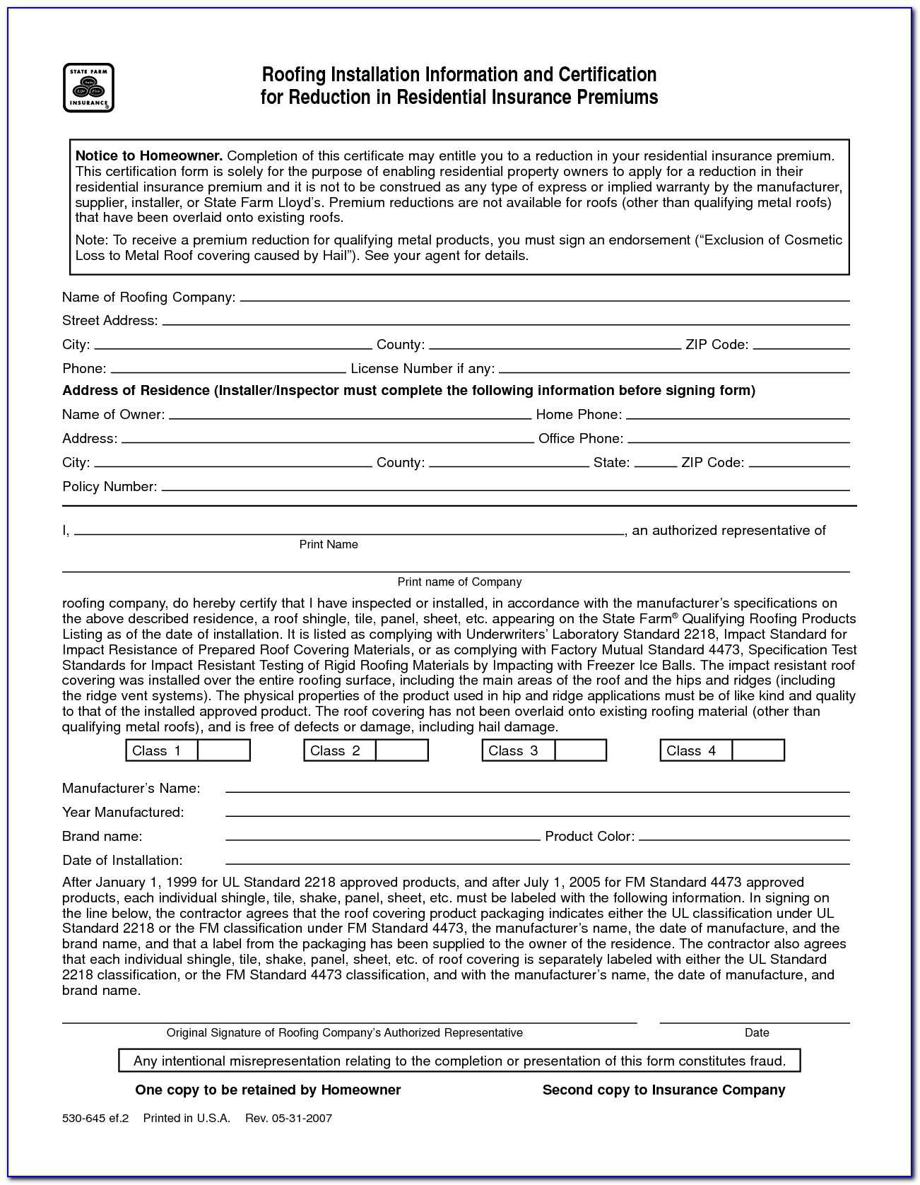 Citizens Insurance Roof Certification Form Form : Resume For Roof