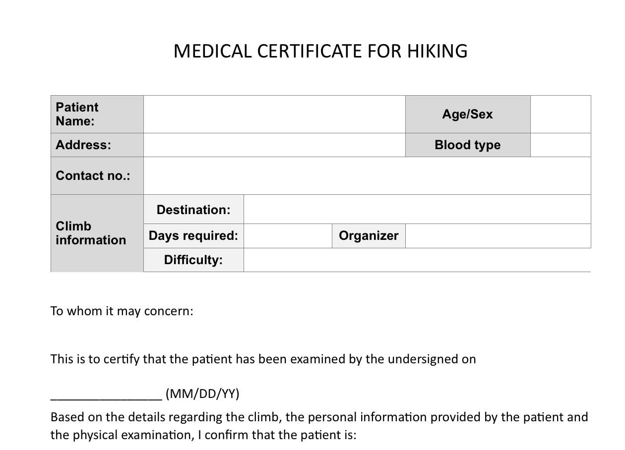 Climb Health: Sample Medical Certificate For Hiking – Pinoy Throughout Fit To Fly Certificate Template