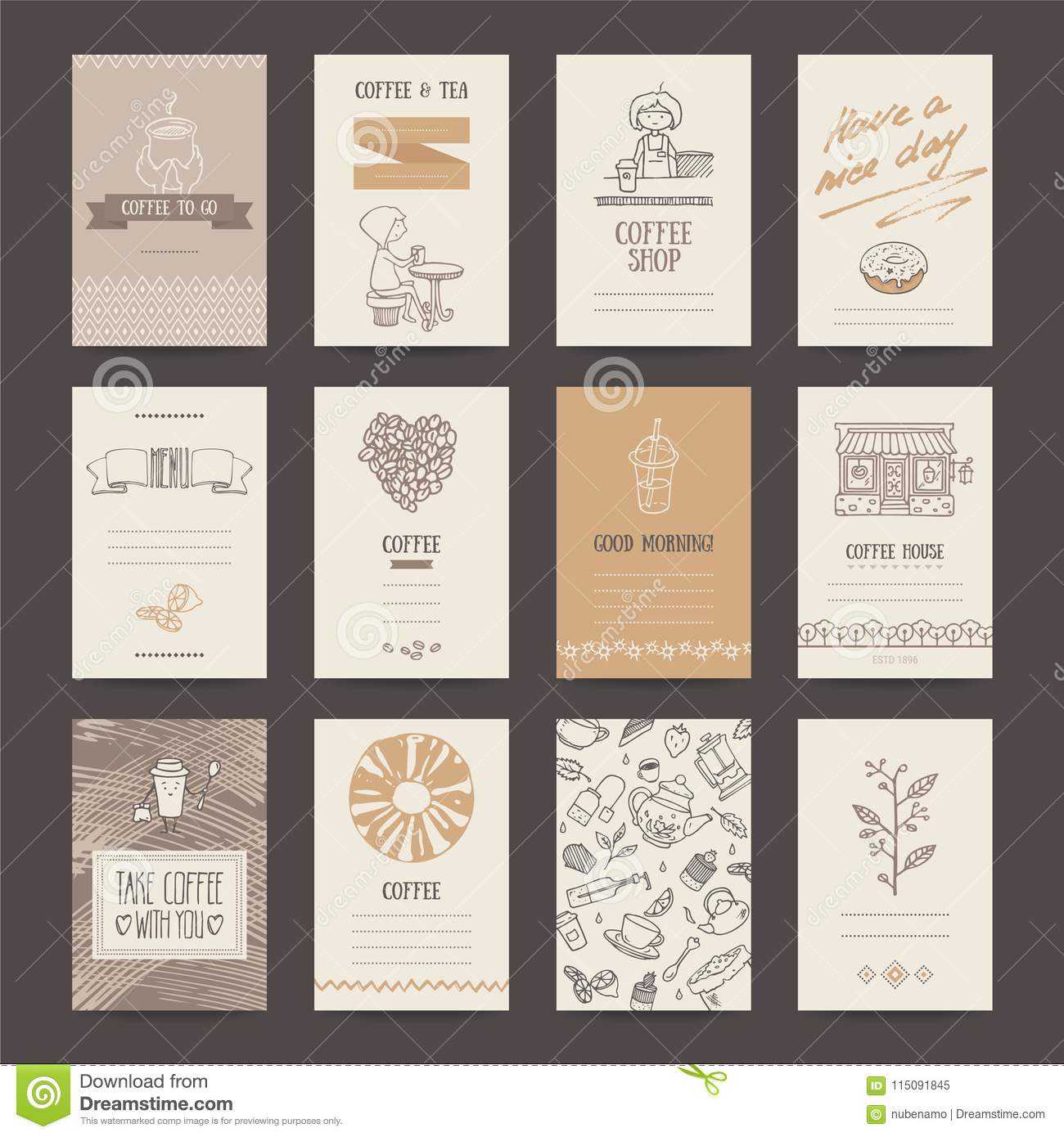 Coffee Shop Business Card, Flyer, Menu Template Stock Vector With Regard To Pages Business Card Template