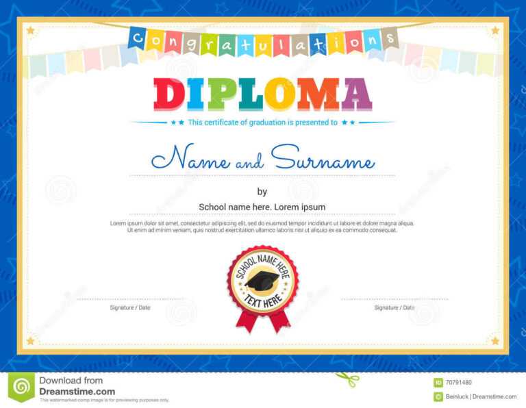 Colorful Diploma Certificate Template For Kids In Vector inside ...