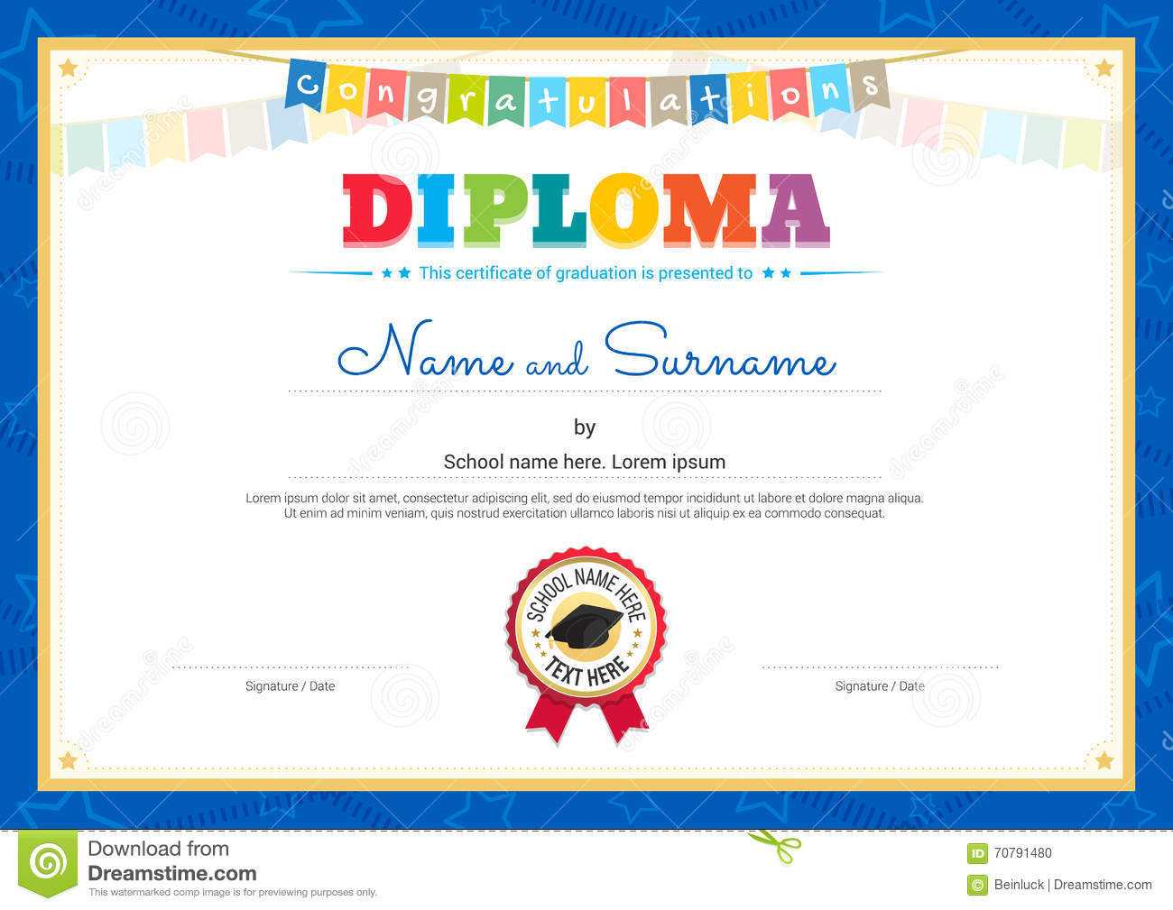 Colorful Diploma Certificate Template For Kids In Vector Inside Certificate Of Achievement Template For Kids