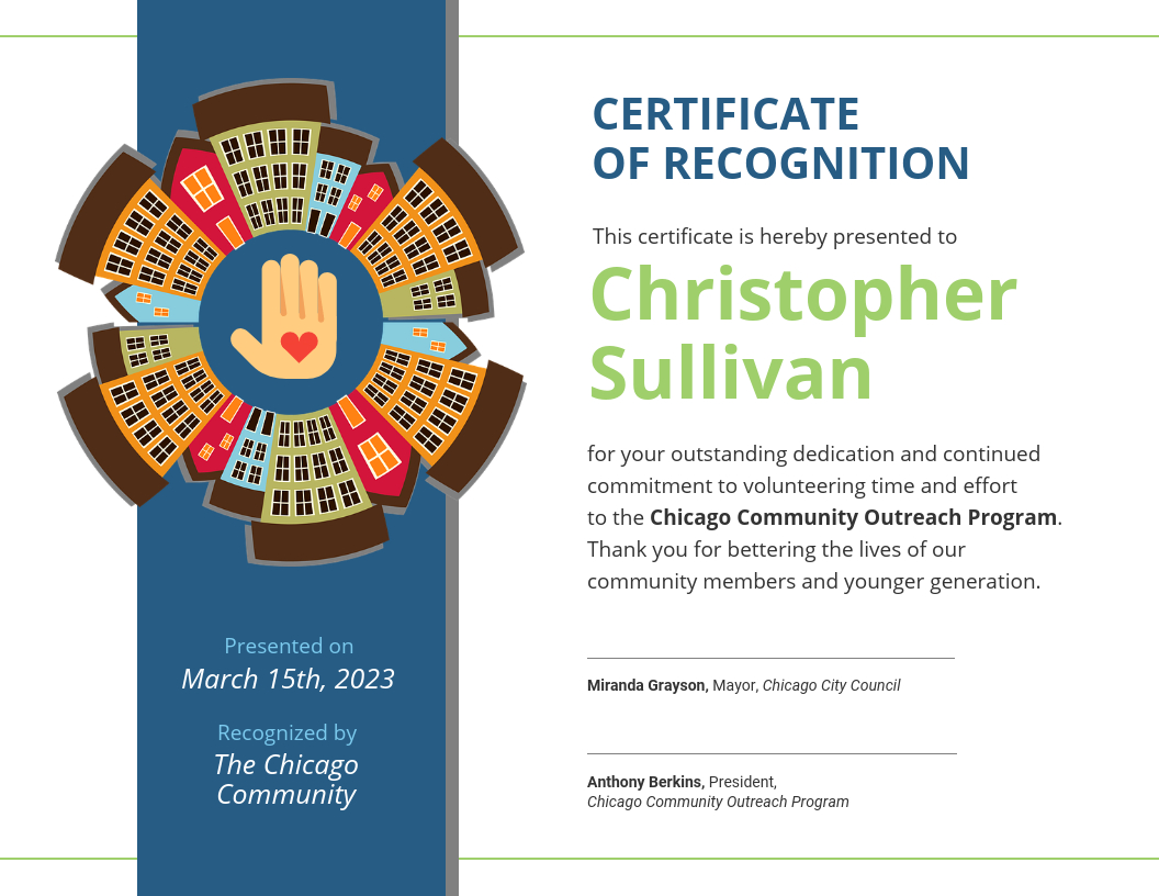Community Volunteer Certificate Of Recognition Template Throughout Volunteer Certificate Templates