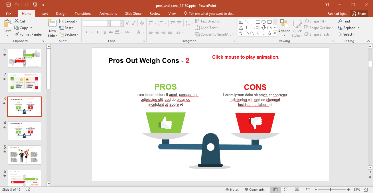 Comparing Pros And Cons Powerpoint Template For Replace Powerpoint Template