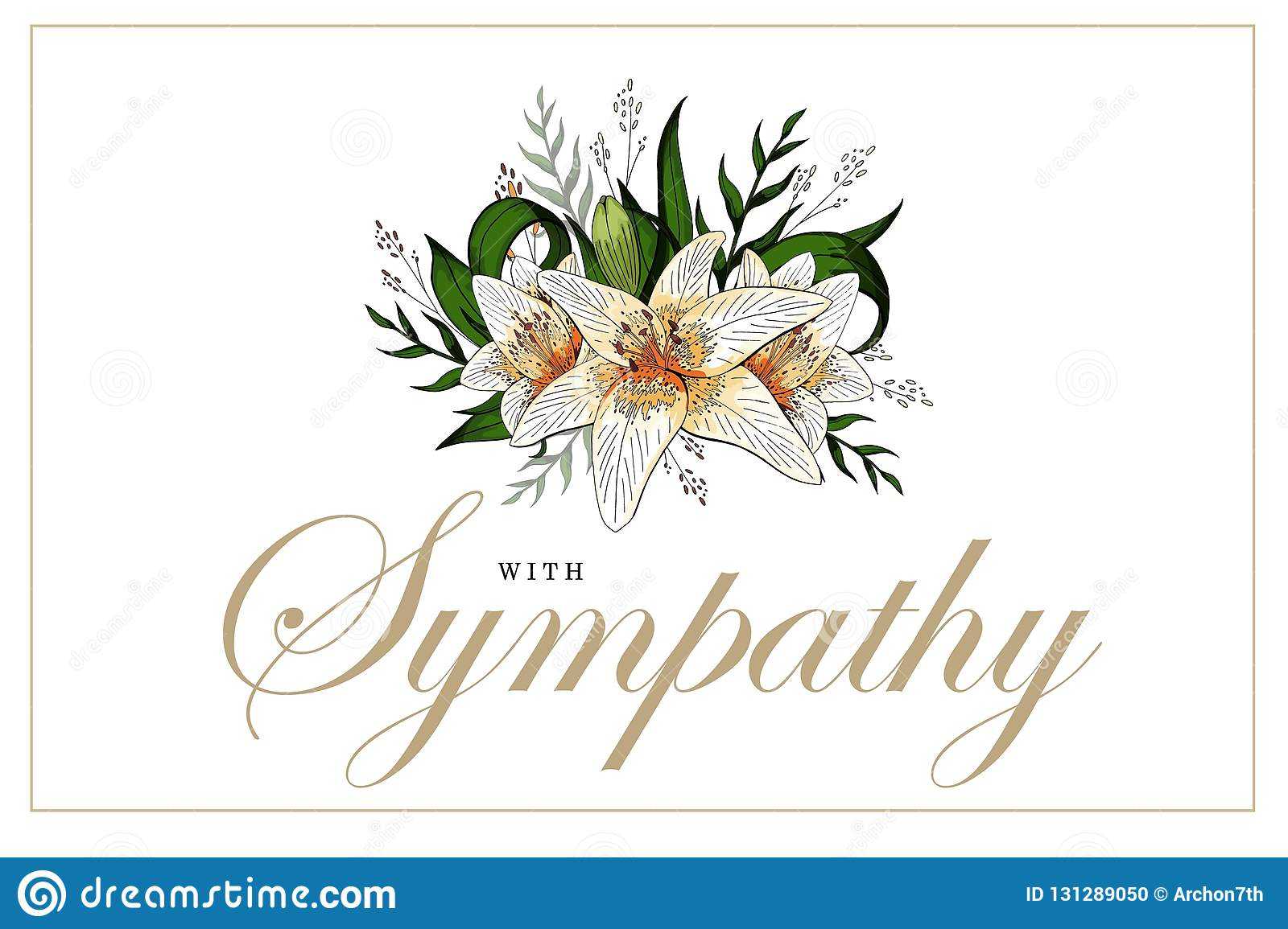 Condolences Sympathy Card Floral Lily Bouquet And Lettering In Sympathy Card Template