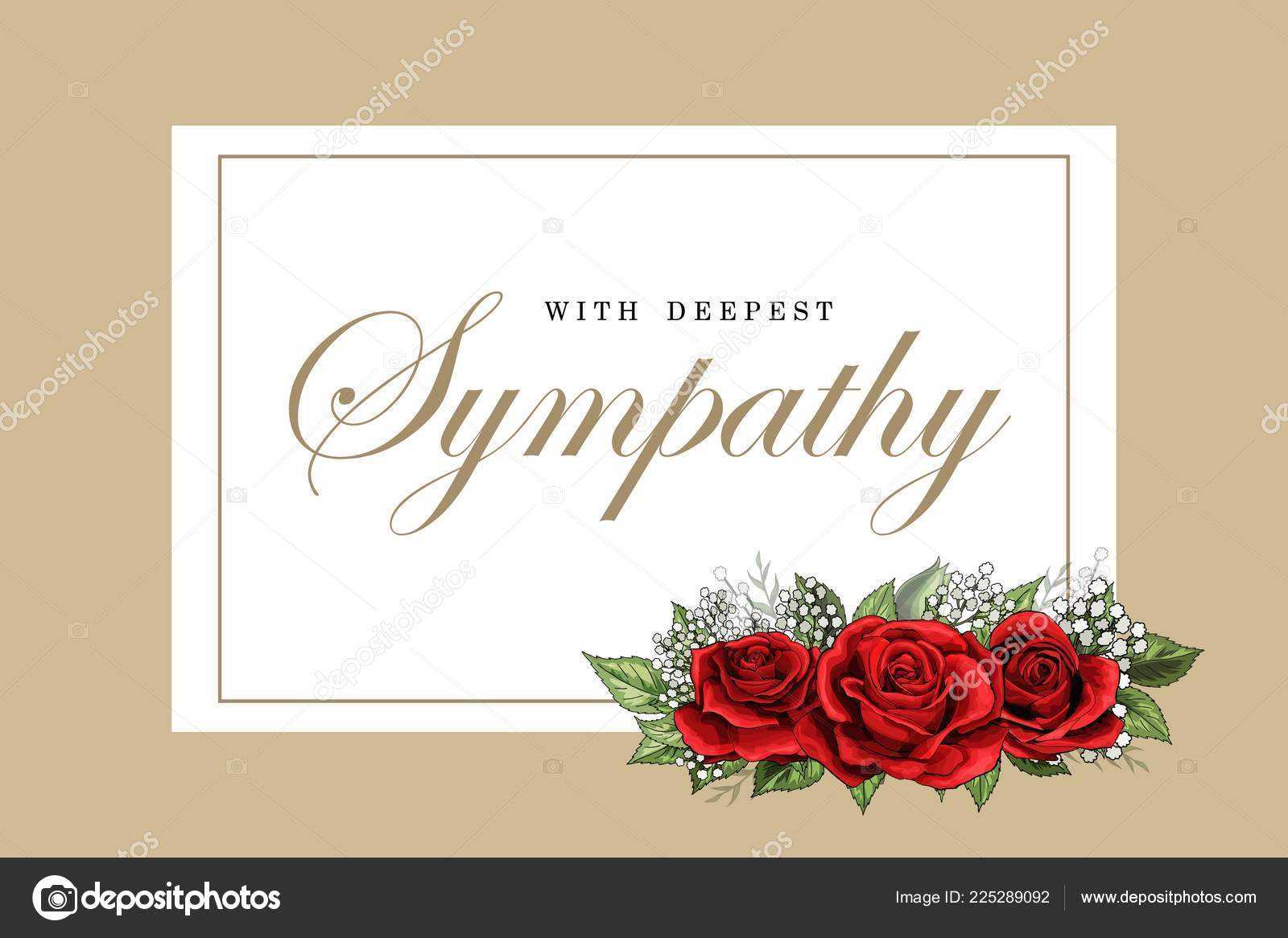 Condolences Sympathy Card Floral Red Roses Bouquet Golden With Sympathy Card Template