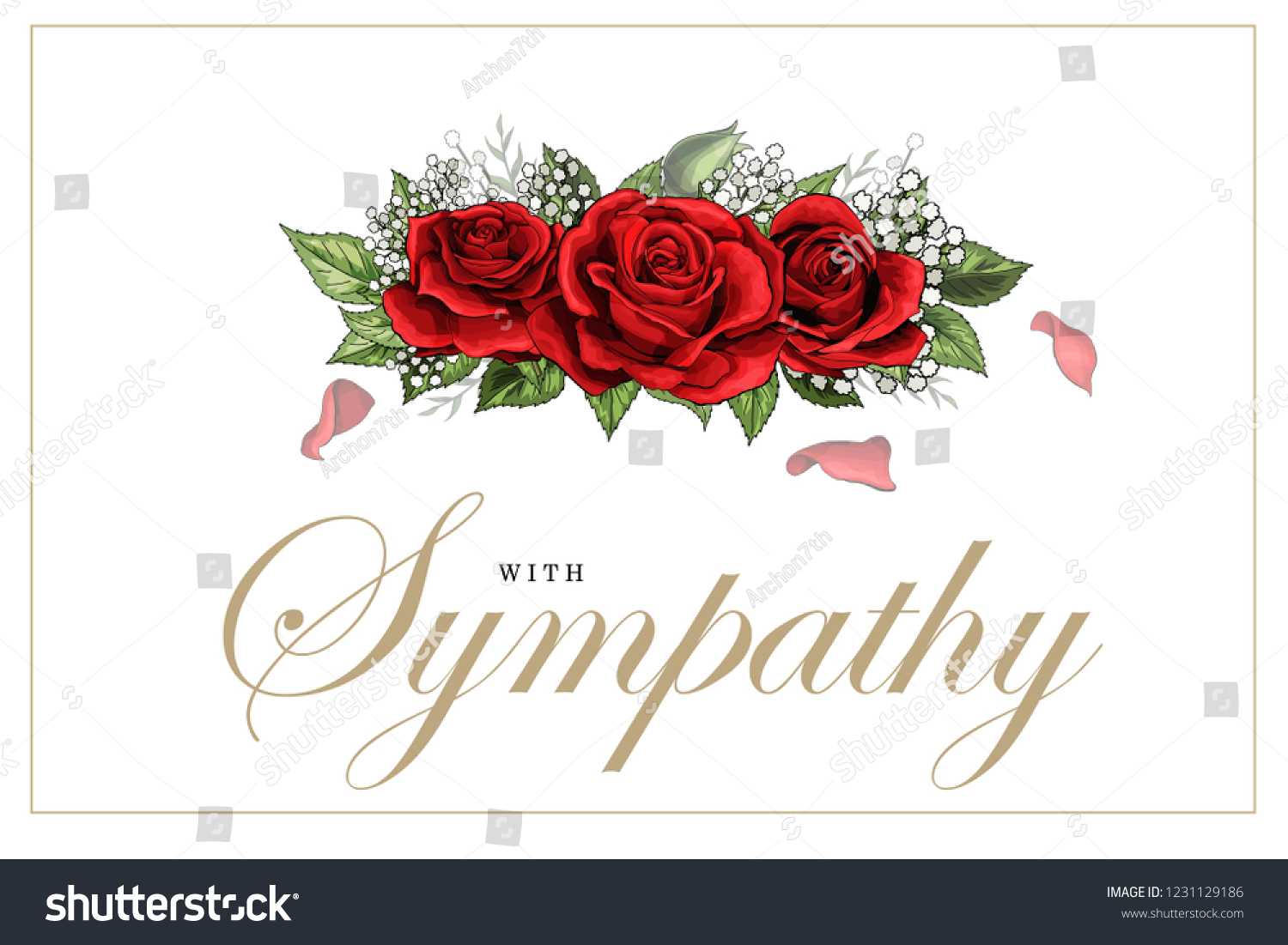 Condolences Sympathy Card Floral Red Roses Stock Vector Pertaining To Sympathy Card Template