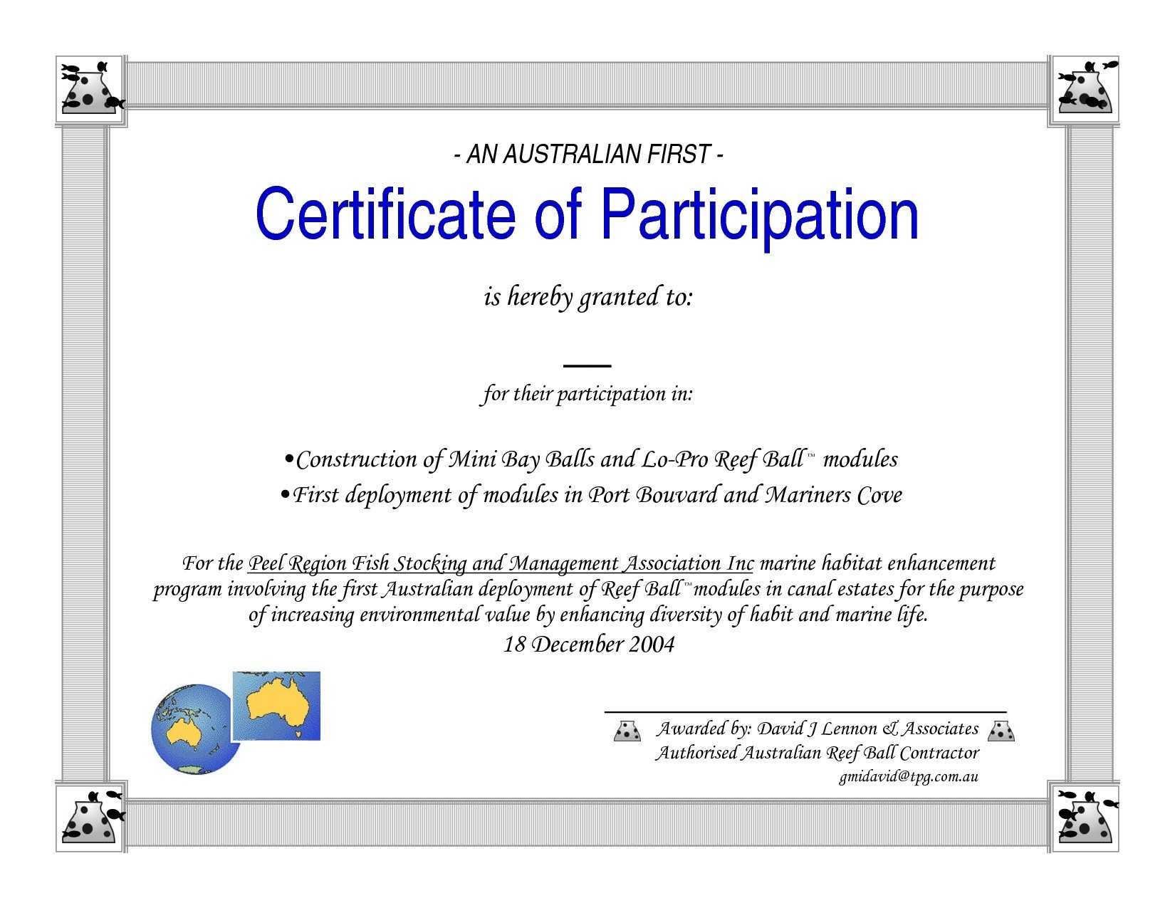 Certificate Of Participation Template Word