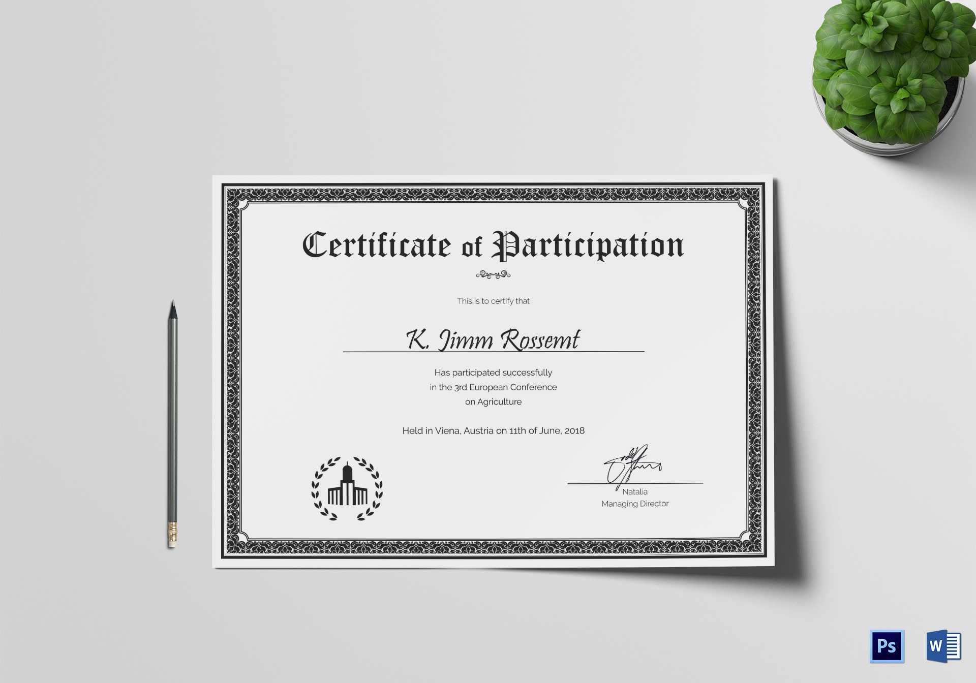 Conference Participation Certificate Template Inside Conference Participation Certificate Template