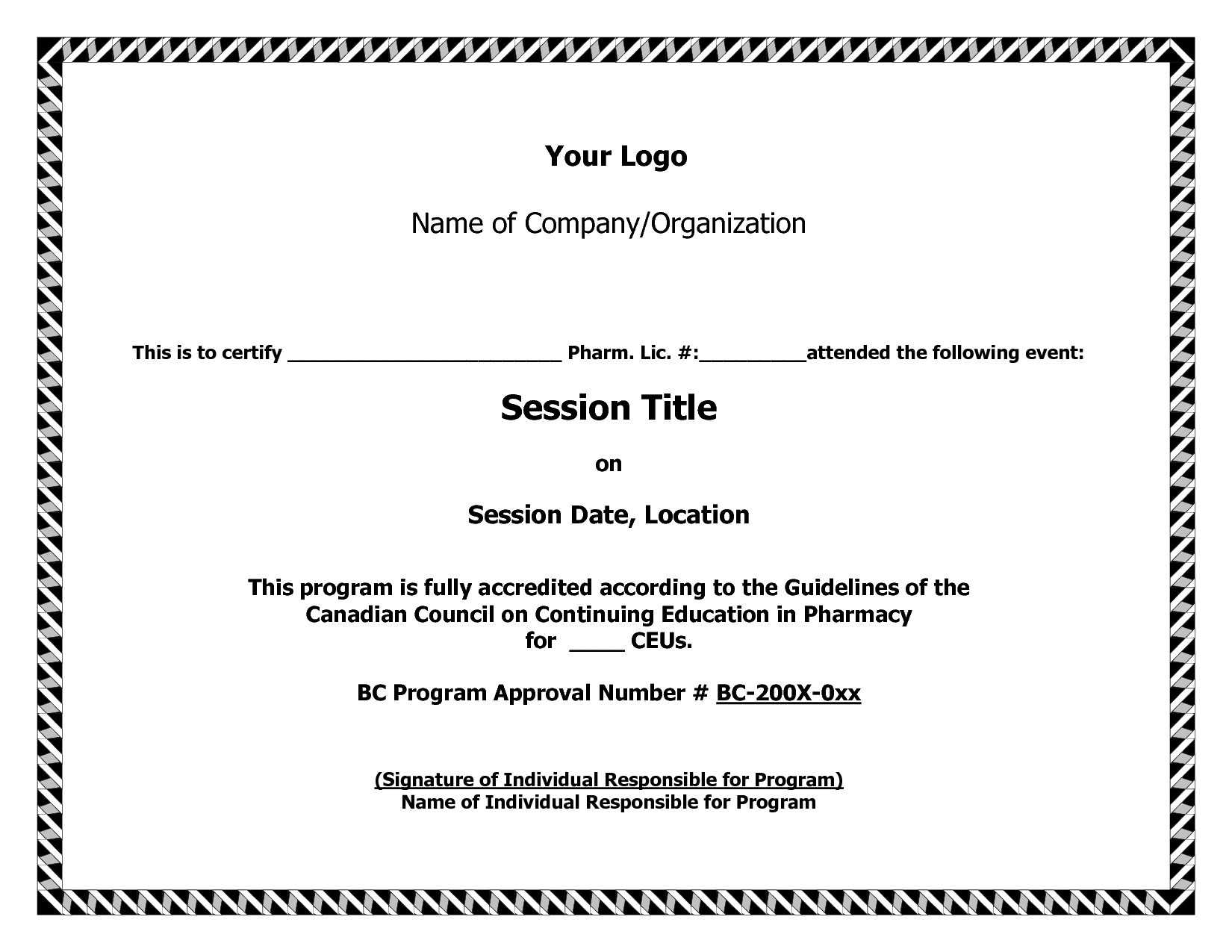 Continuing Education Certificate Template – Carlynstudio Regarding Ceu Certificate Template