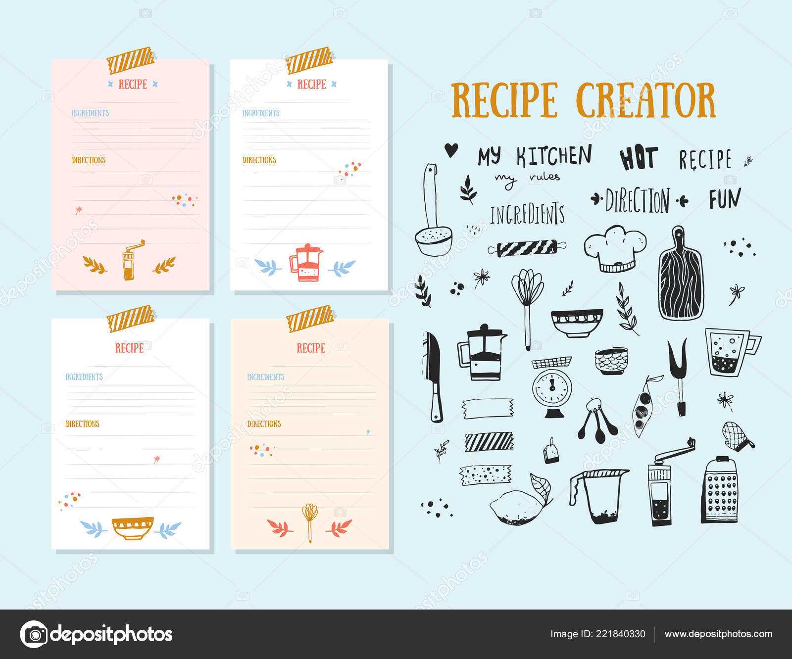 Cookbook Design Template | Modern Recipe Card Template Set With Regard To Recipe Card Design Template