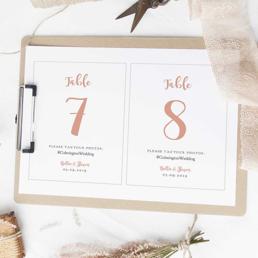 Coral Table Number Cards With Photo Hashtag, Diy Table Within Table Number Cards Template