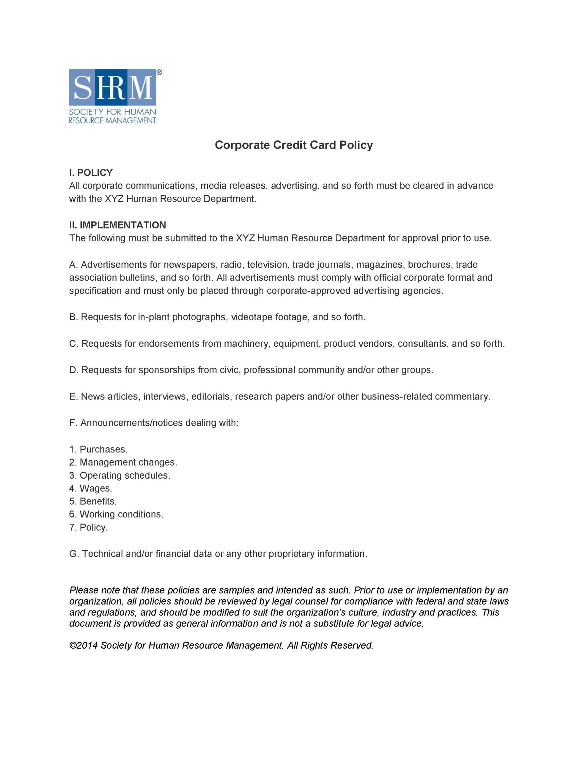 Corporate Credit Card Policy | Alexander Street, A Proquest With Regard To Company Credit Card Policy Template