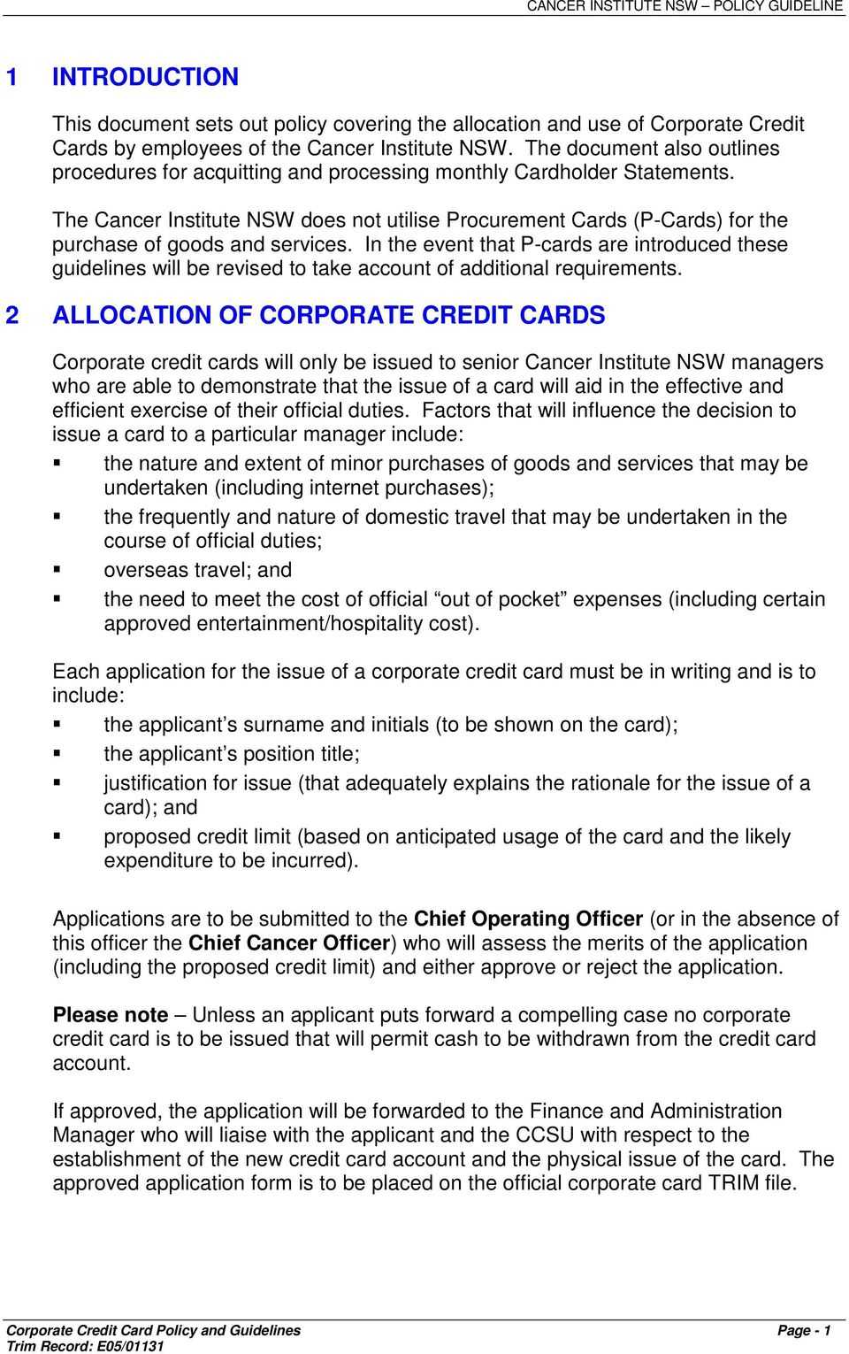 Corporate Credit Card Policy Template ] – Procurement Cards For Company Credit Card Policy Template