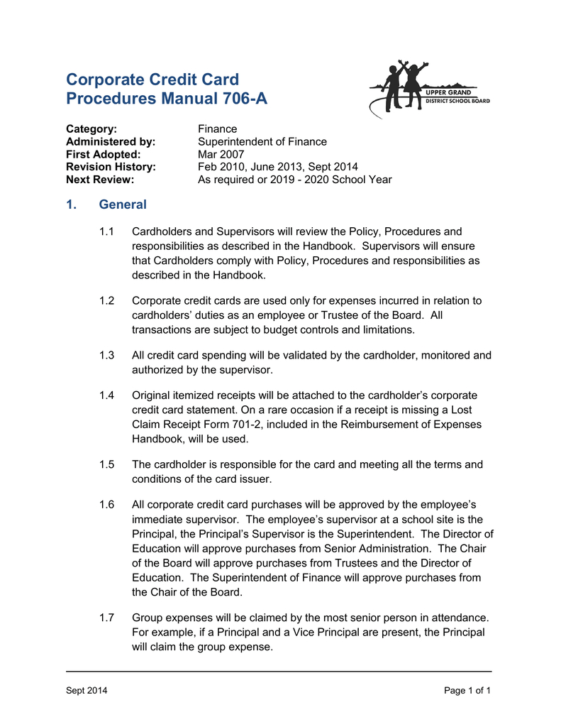 Corporate Credit Card Procedures Manual 706 A Intended For Company Credit Card Policy Template