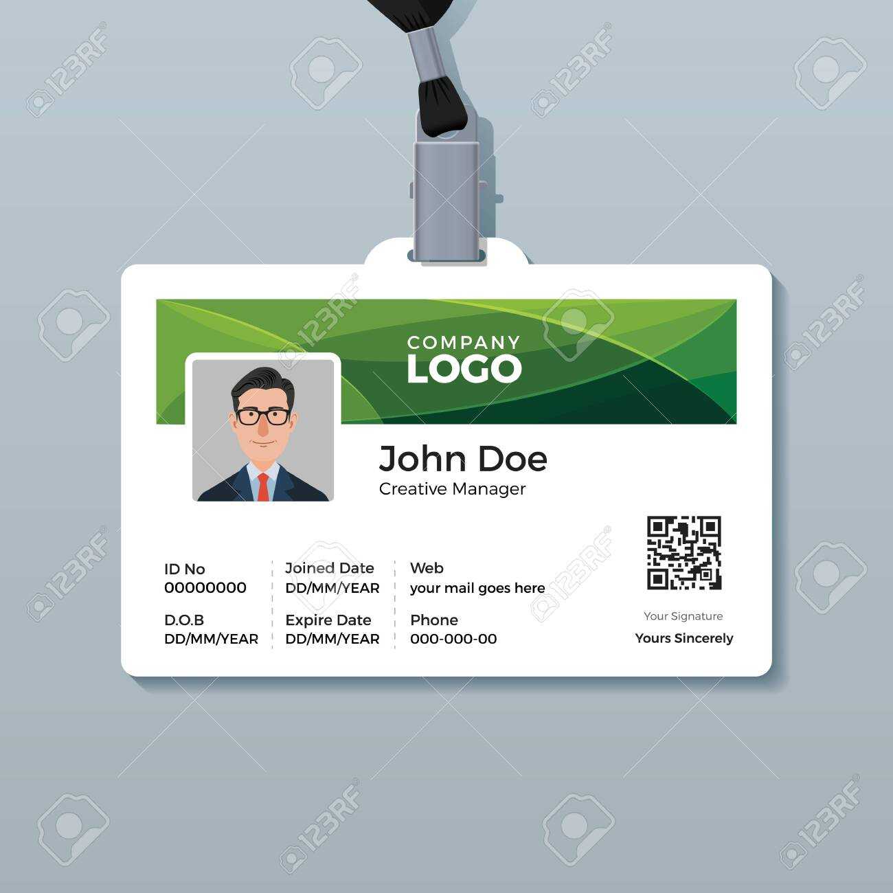Corporate Id Card Template With Green Curve Background Inside Work Id Card Template
