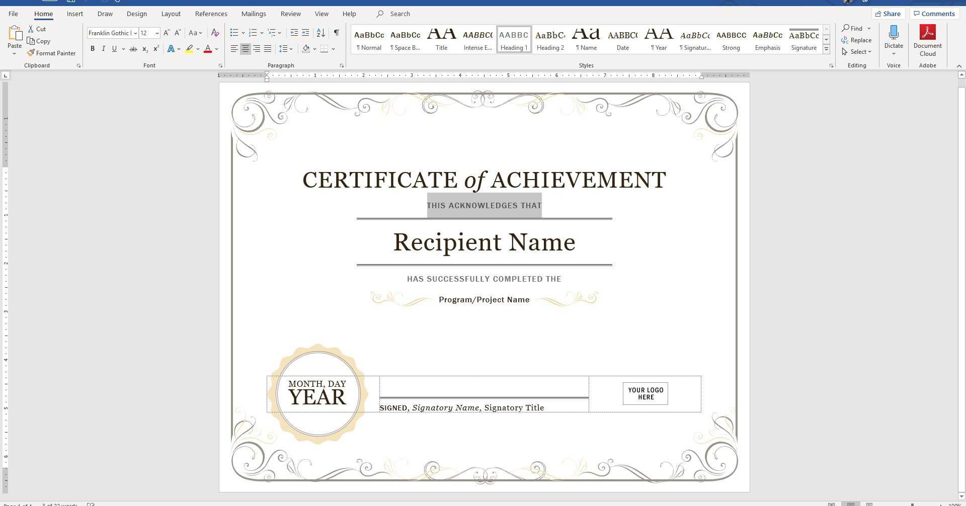 Create A Certificate Of Recognition In Microsoft Word In Employee Anniversary Certificate Template