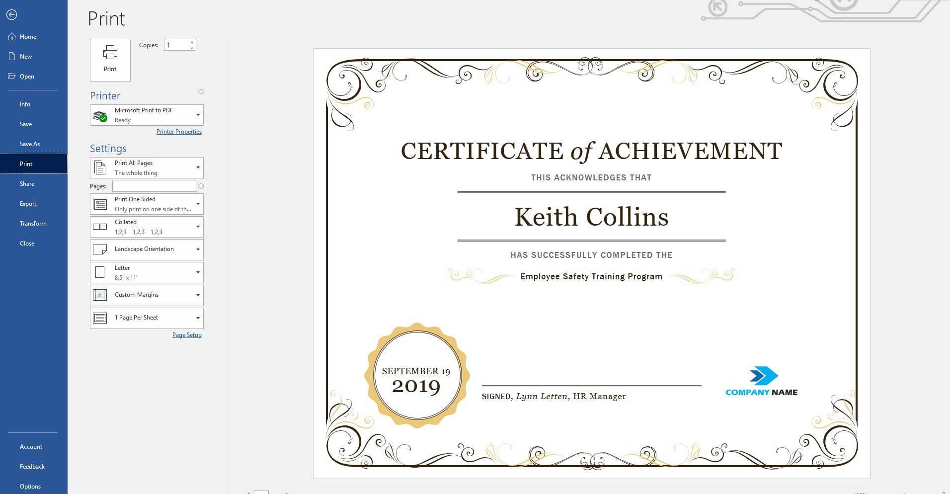 Create A Certificate Of Recognition In Microsoft Word Throughout Award Certificate Templates Word 2007