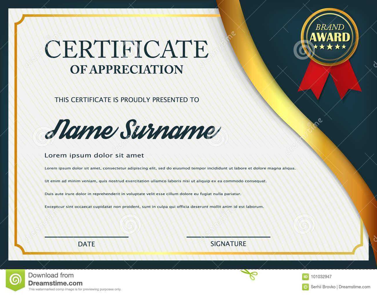 Creative Certificate Of Appreciation Award Template With Regard To Template For Certificate Of Award