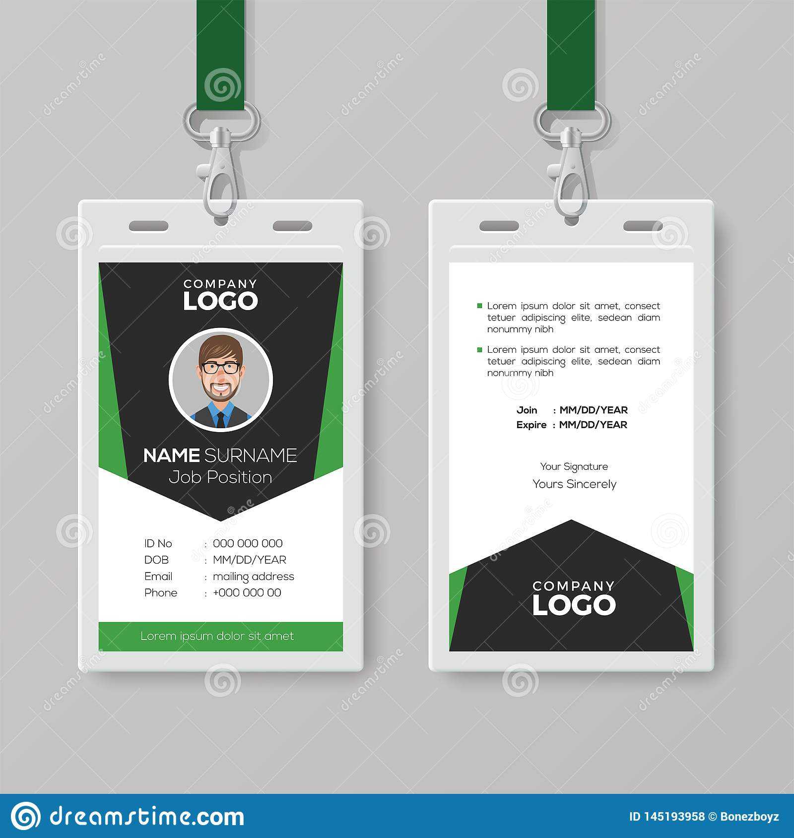 Creative Corporate Id Card Template With Green Details Stock Regarding Work Id Card Template