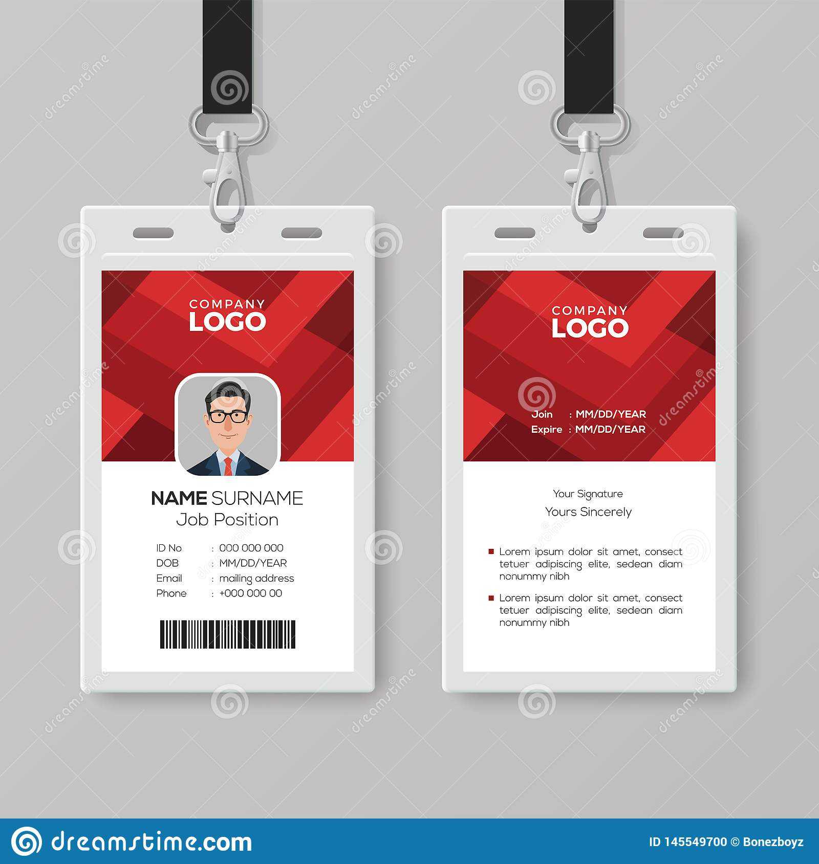 Creative Id Card Template With Abstract Red Background Stock Regarding Conference Id Card Template